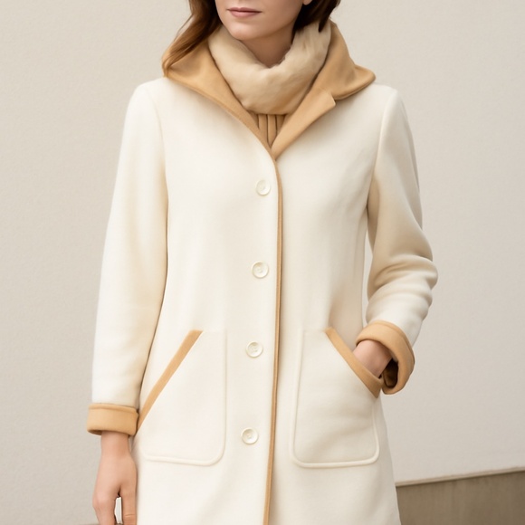 Susan Graver Elegant Cream and Tan Trench Coat - Picture 1 of 5